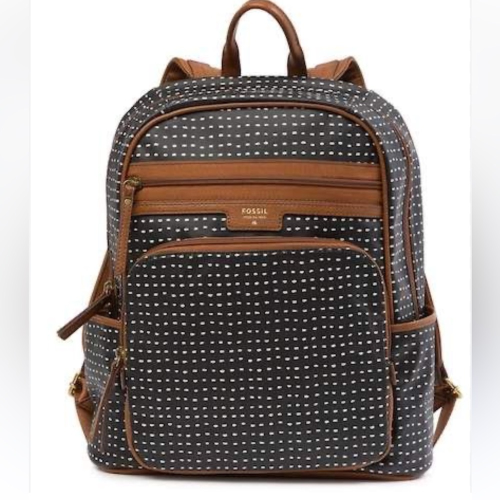 Fossil Men's Black and Brown Patterned Backpack